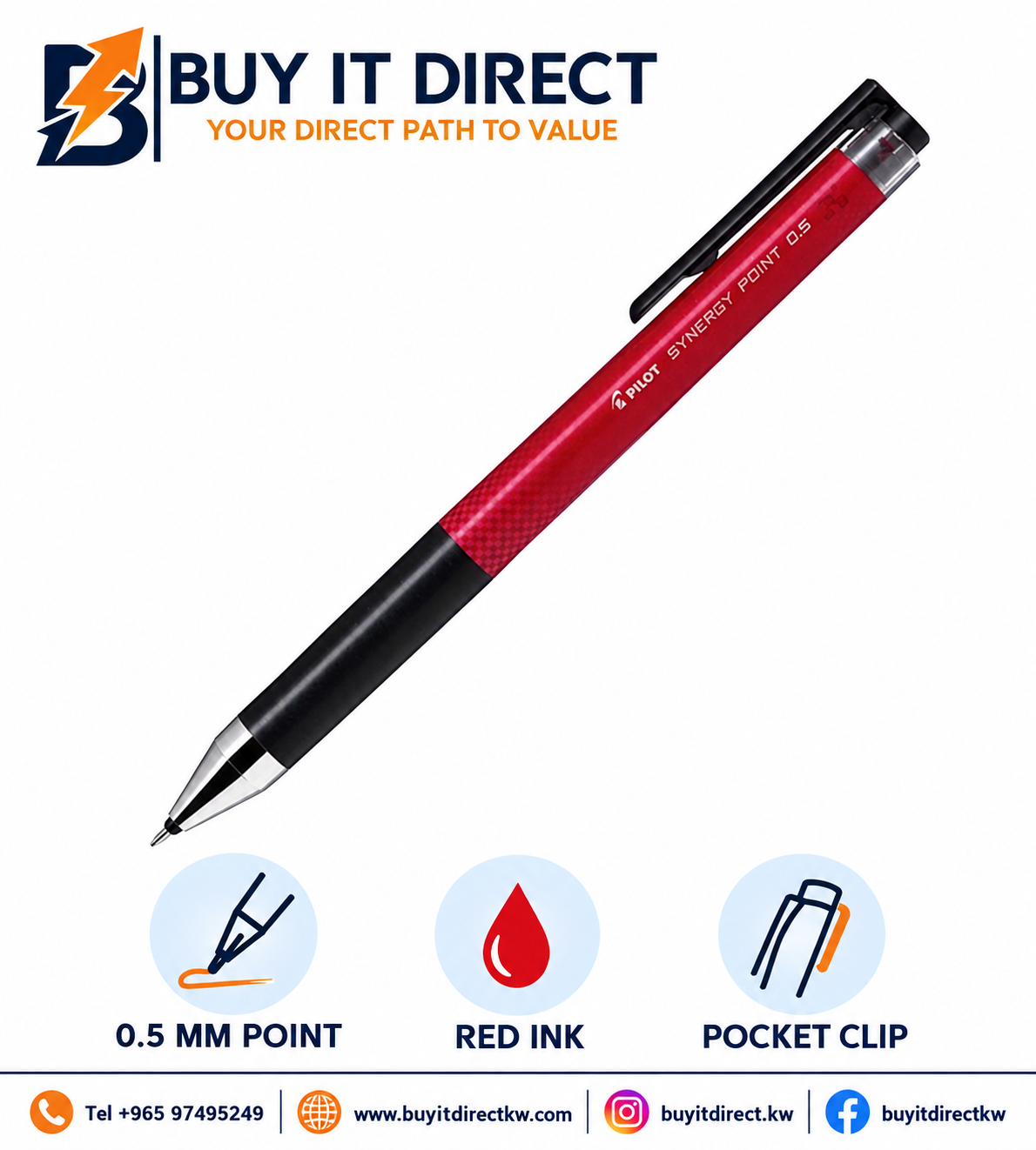 قلم Pilot Synergy Point رولر بول 0.5 مم أحمر