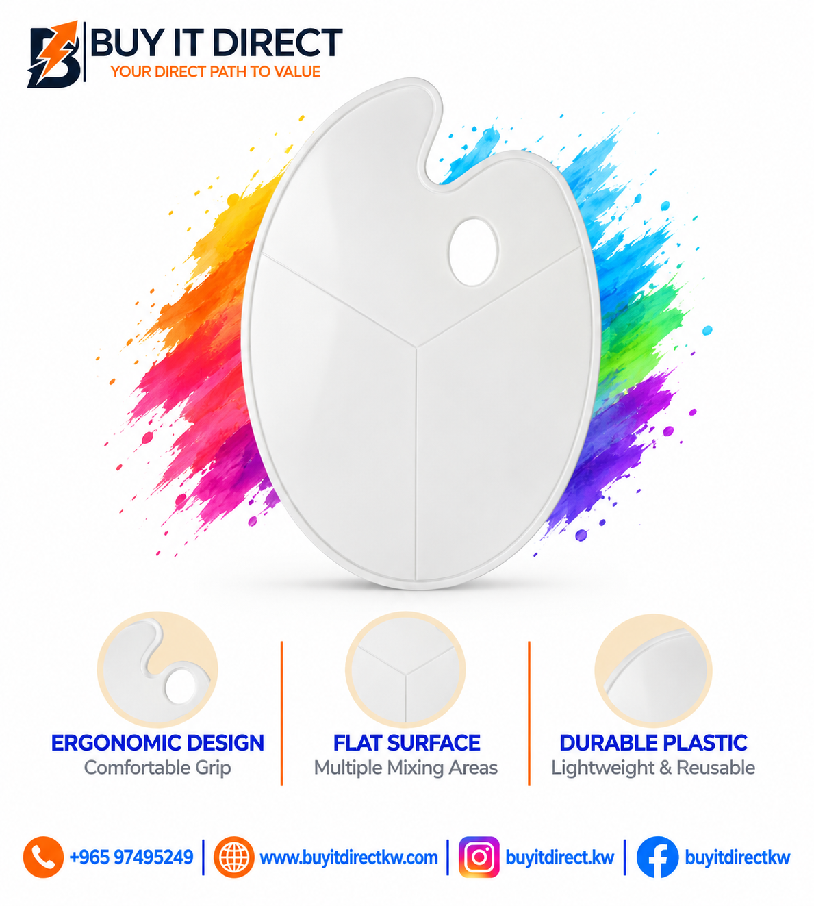 Paint Palette Flat Oval White (2)