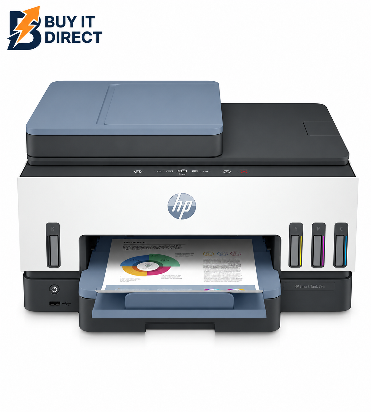 HP Smart Tank 795 AIO - 15ppm / 4800dpi / A4 / USB / LAN / Wi-Fi / FAX / Bluetooth / Color Inkjet - Printer
