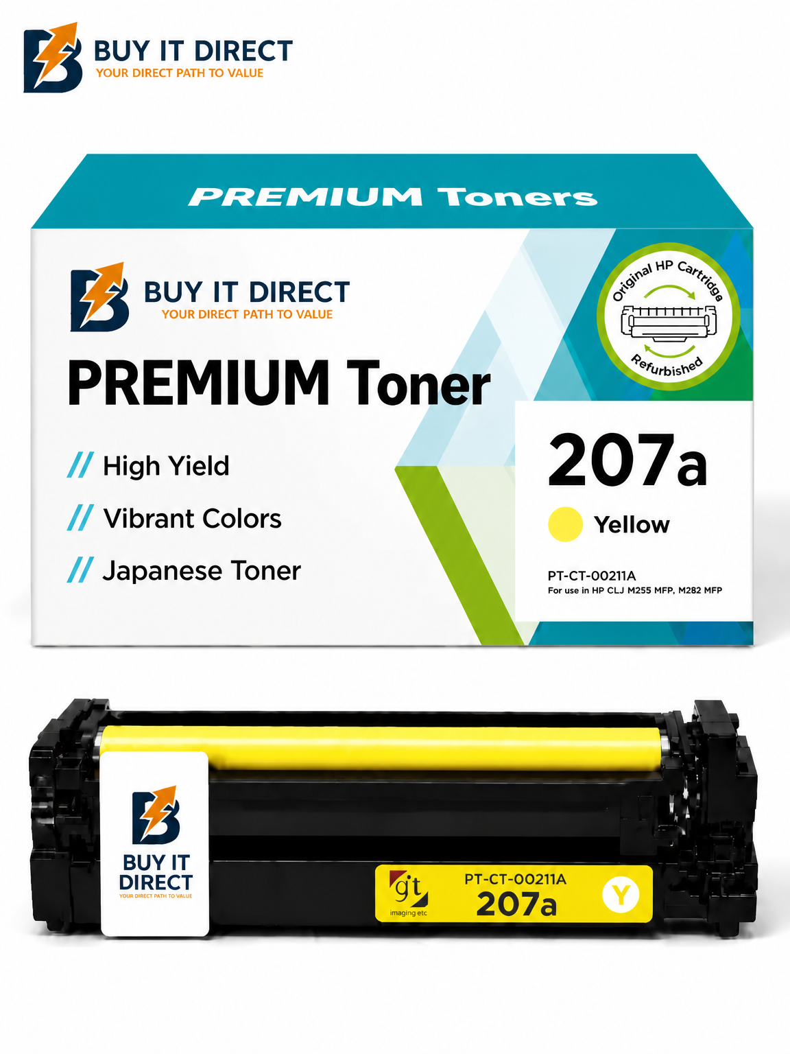 خرطوشة تونر Premium 207A أصفر متوافقة W2212A لطابعات HP Color LaserJet Pro M255 وM282 وM283