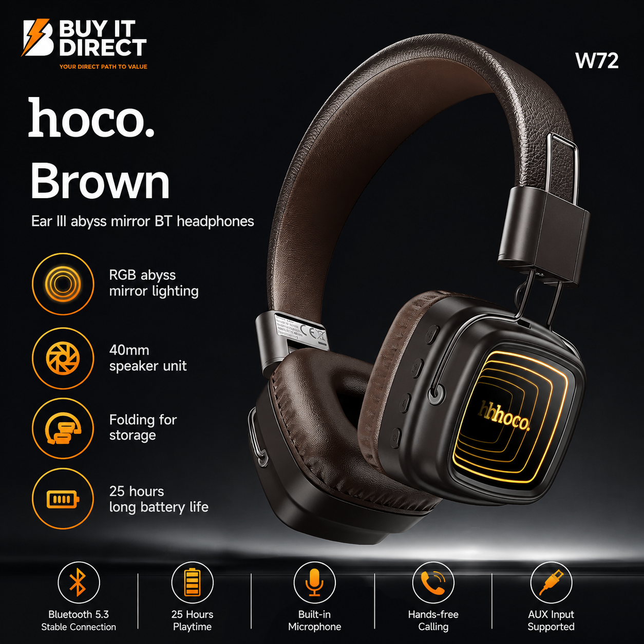 سماعات رأس لاسلكية Hoco W72 Mirror بتقنية Bluetooth