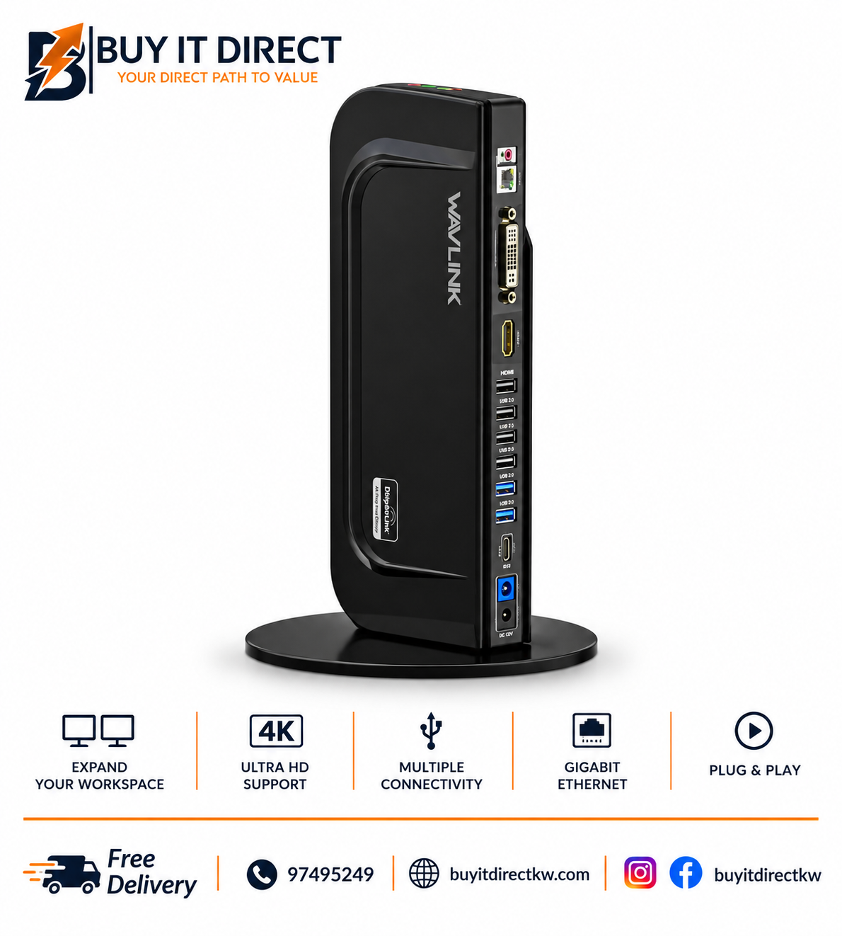 محطة إرساء USB 3.0 مع HDMI وDVI وLAN وUSB وصوت