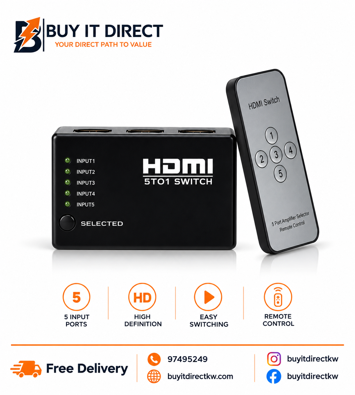 HDMI Switch 5 Port 1 Output Mini