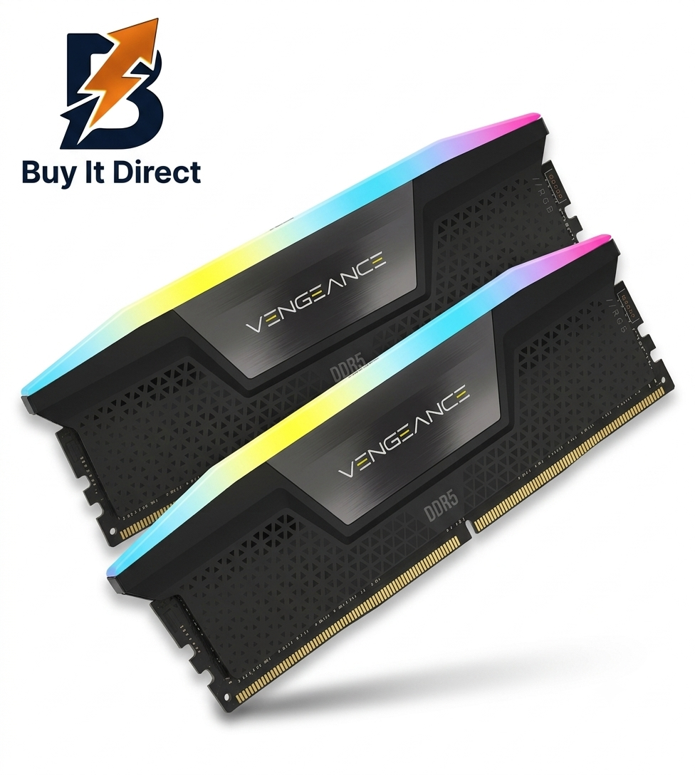 Corsair 96GB 6000MHz VENGEANCE RGB DDR5 RAM, (2x 48GB) Kit CL30, Black