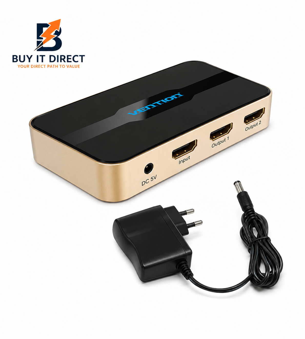 1 Input 2 Output HDMI Splitter 4K 30Hz Gold Aluminum Alloy