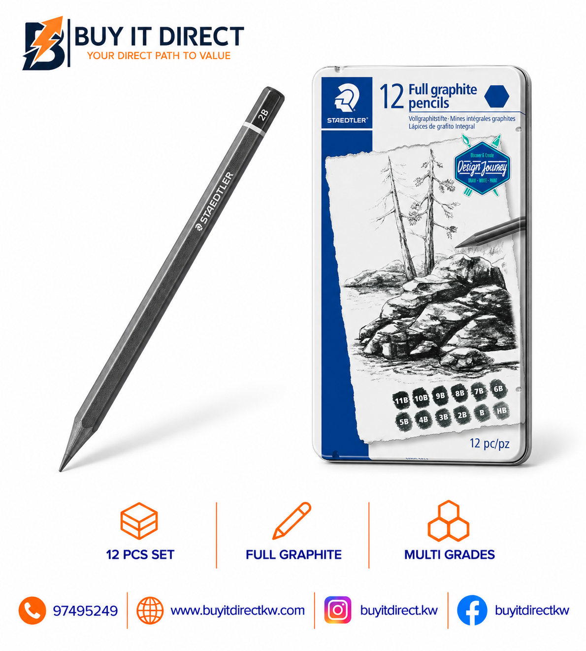 STAEDTLER Mars Lumograph Pure Graphite Pencils – 12 Pcs