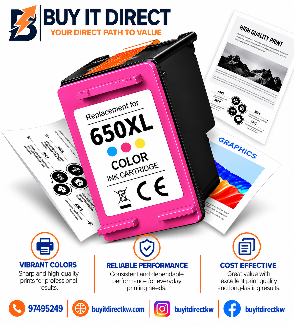Premium Ink for HP 650XL Color Compatible Ink Cartridge for HP Printers