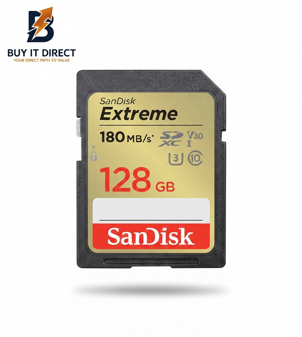 بطاقة ذاكرة SanDisk Extreme UHS-I SD سعة 128 جيجابايت، بسرعة 180 ميجابايت/ثانية