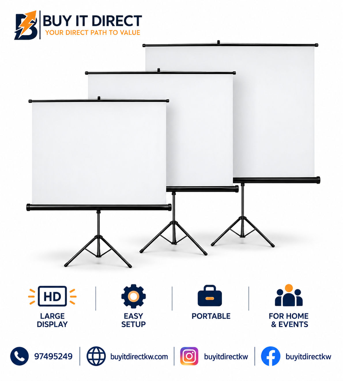 Tripod Projector Screen with Stand 180 x 180 CM