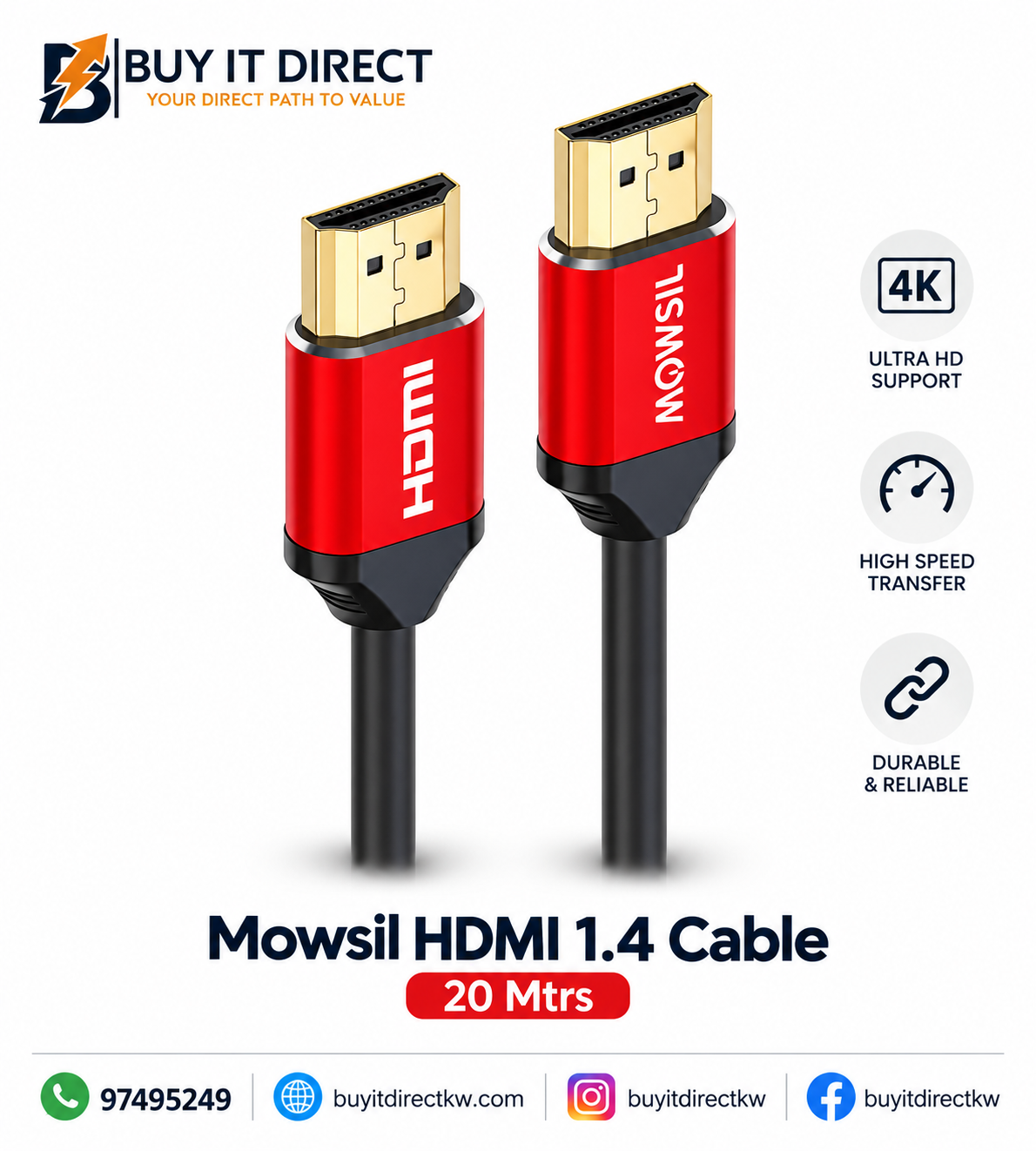 MOWSIL HDMI 4K 30HZ 1 4 Cable 20M