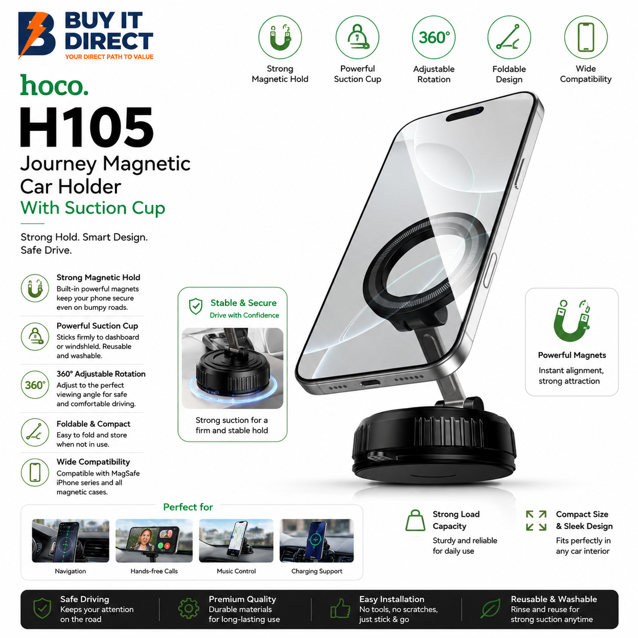 Hoco H105 Journey Magnetic Car Holder With Suction Cup