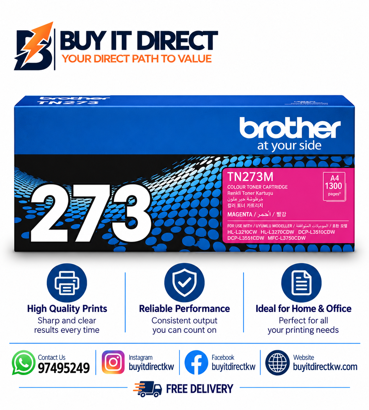 خرطوشة تونر Brother أصلية TN273M أرجواني قياسية 1300 صفحة