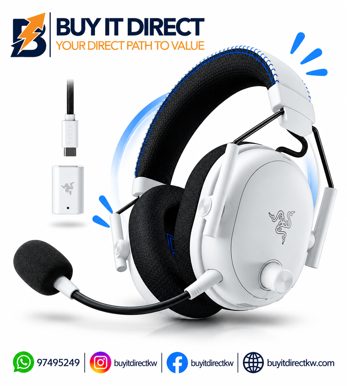 سماعة الألعاب اللاسلكية Razer BlackShark V3 Pro لجهاز Xbox – أبيض، مع إلغاء الضوضاء النشط ANC