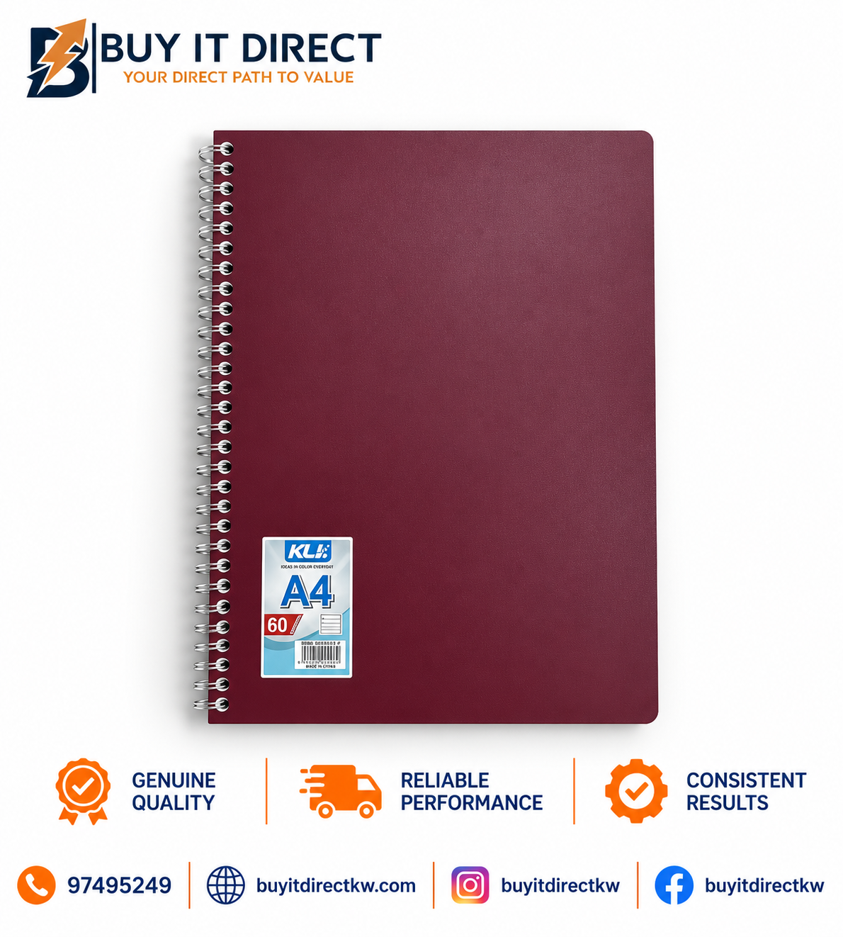 KU A4 Spiral PP Cover Notebook 60 Sheets