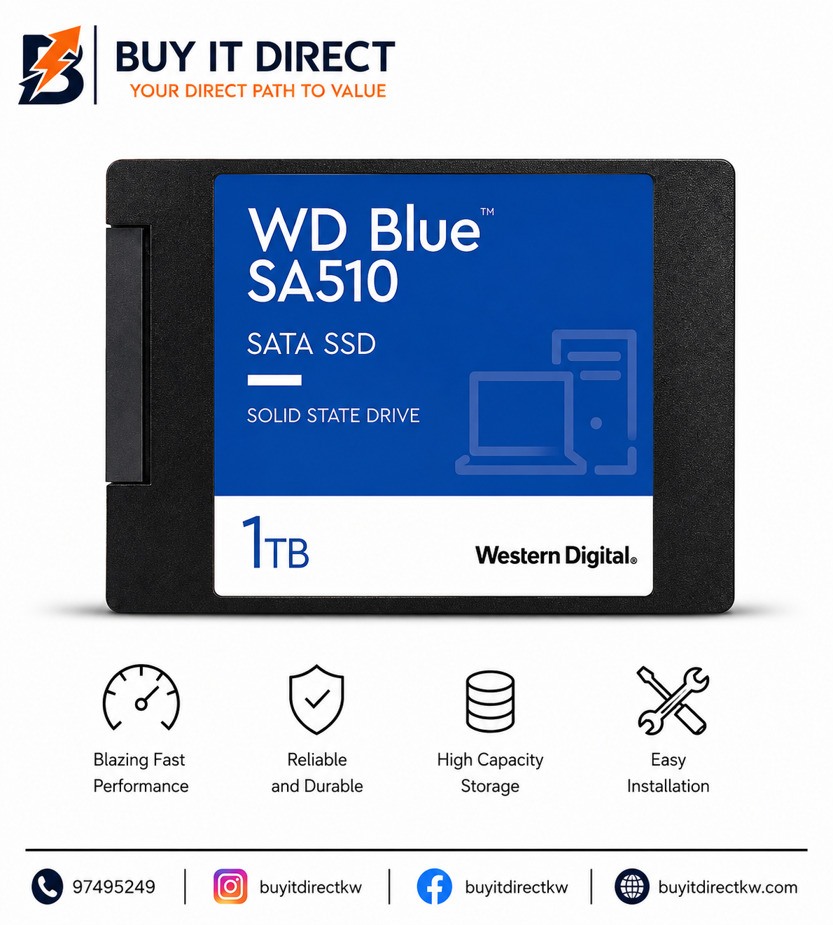 WD Blue SA510 SATA SSD 1TB 2.5 Inch SATA III Solid State Drive