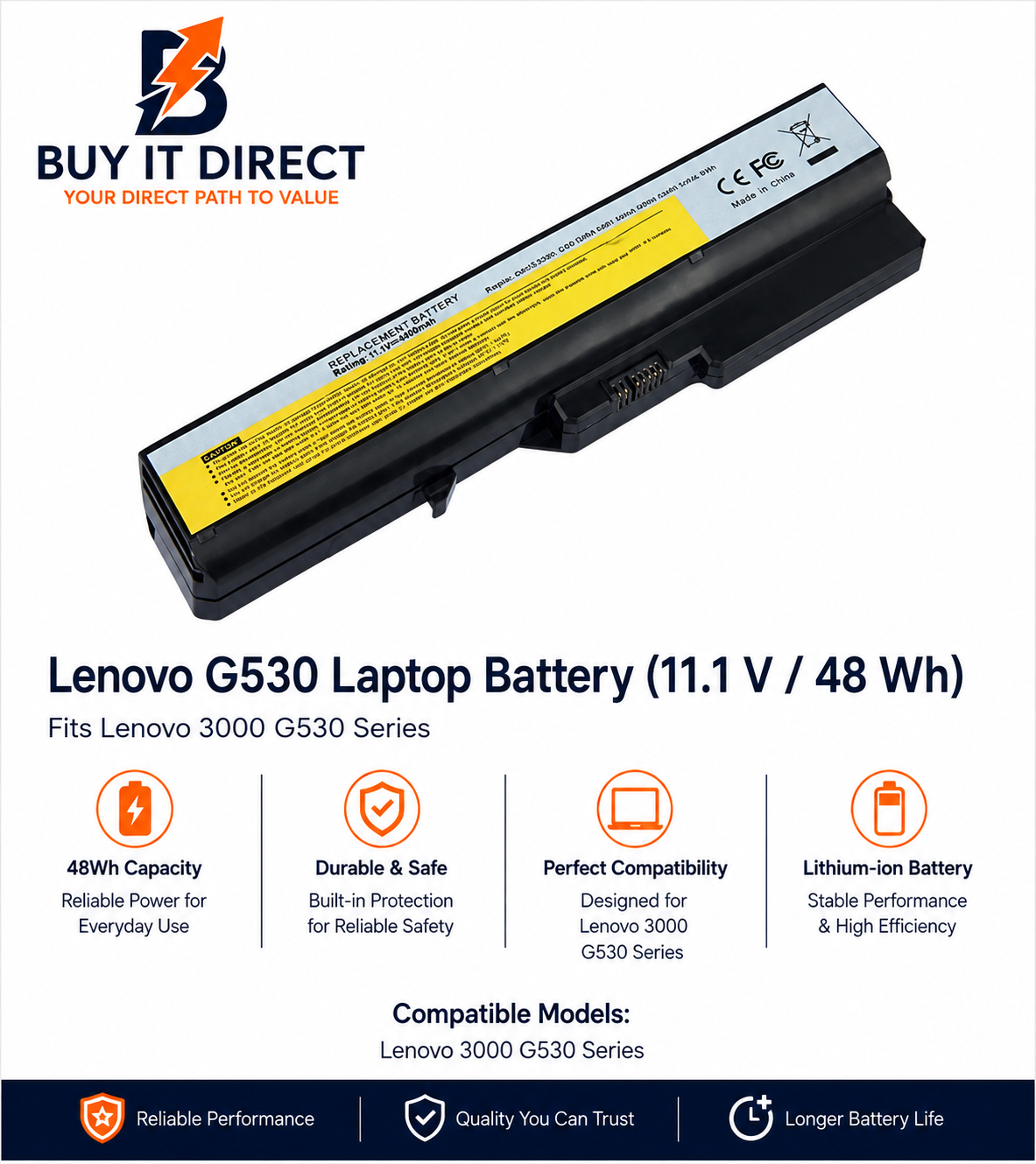 Lenovo G530 48Wh Laptop Battery for Lenovo 3000 G530 Series