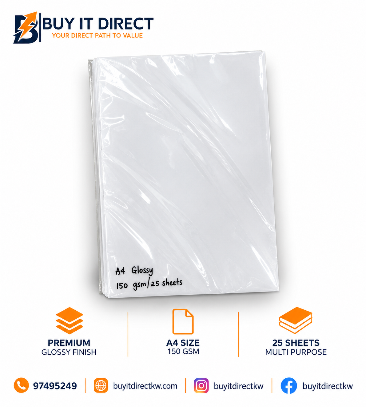 A4 Glossy Photo Paper 150 GSM – 25 Sheets