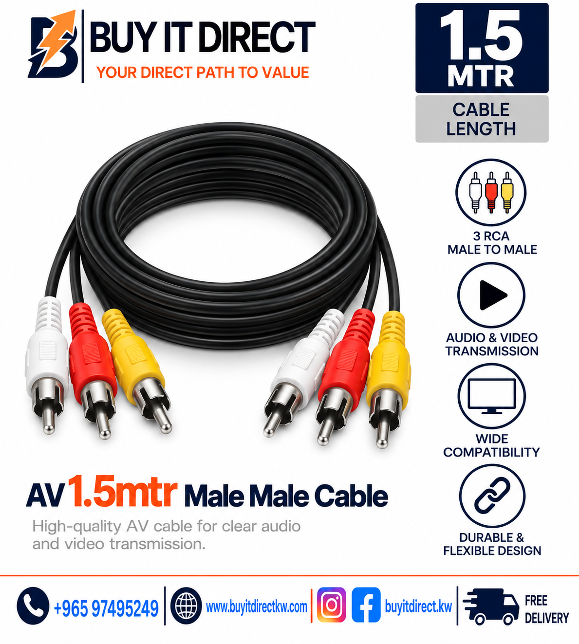 AV 1.5mtr Male Male Cable