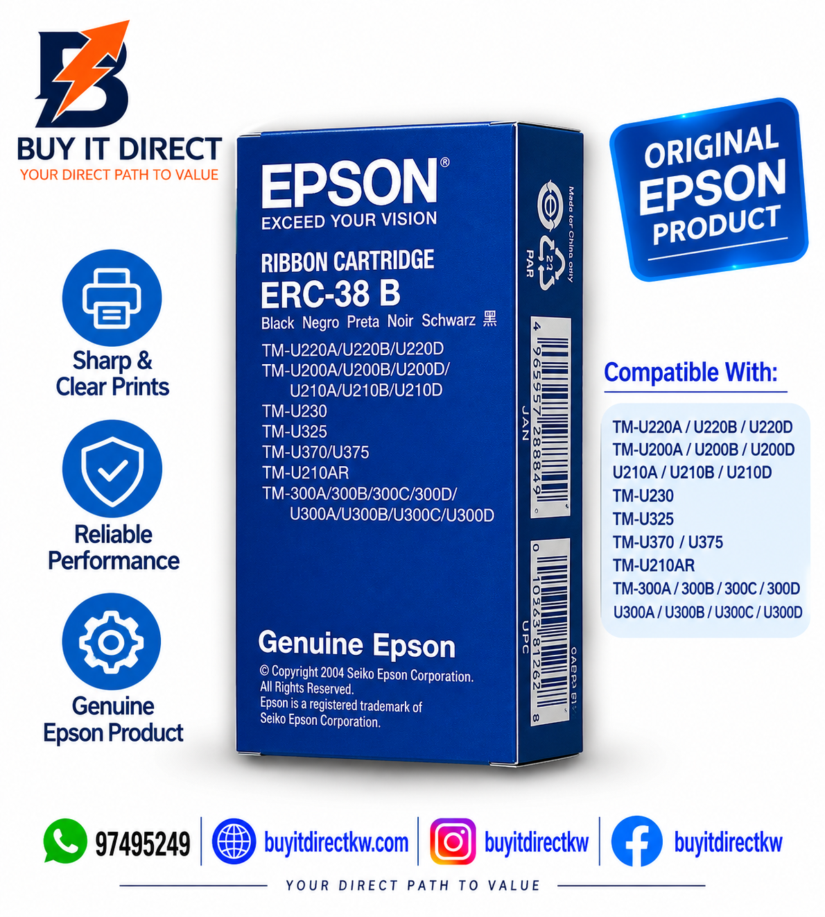 Epson ERC-38B Original Black Ribbon Cartridge – C43S015374