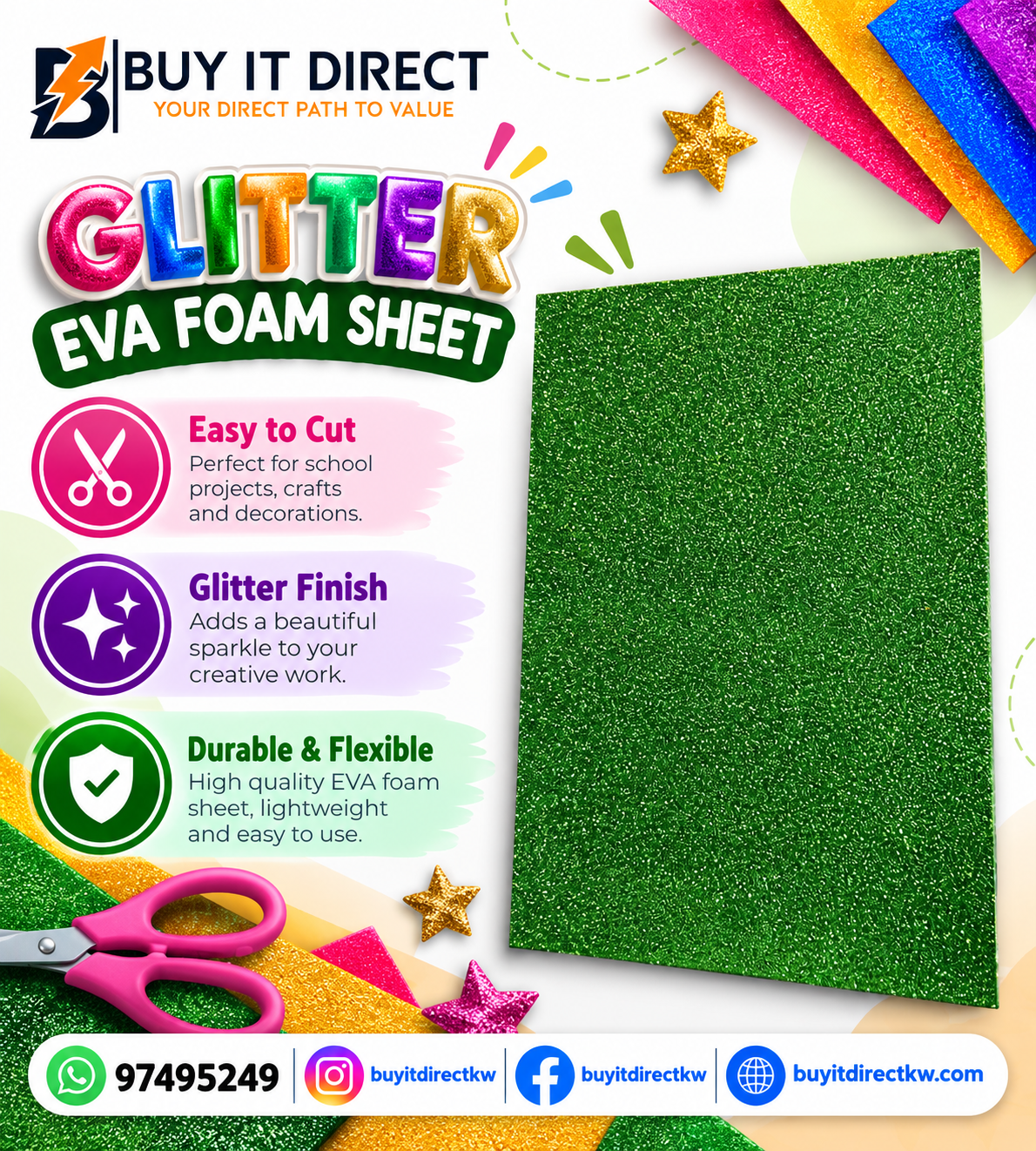 Glitter Foam Sheet A4 Green