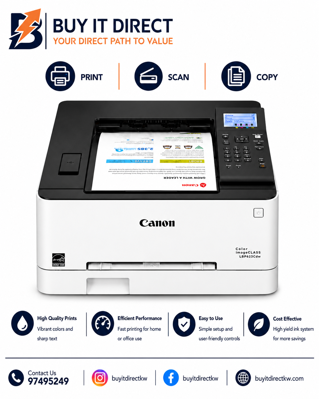 Canon Image CLASS LBP623Cdw Black Laser Beam Wireless Printer, for Home & Offices LBP623Cdw