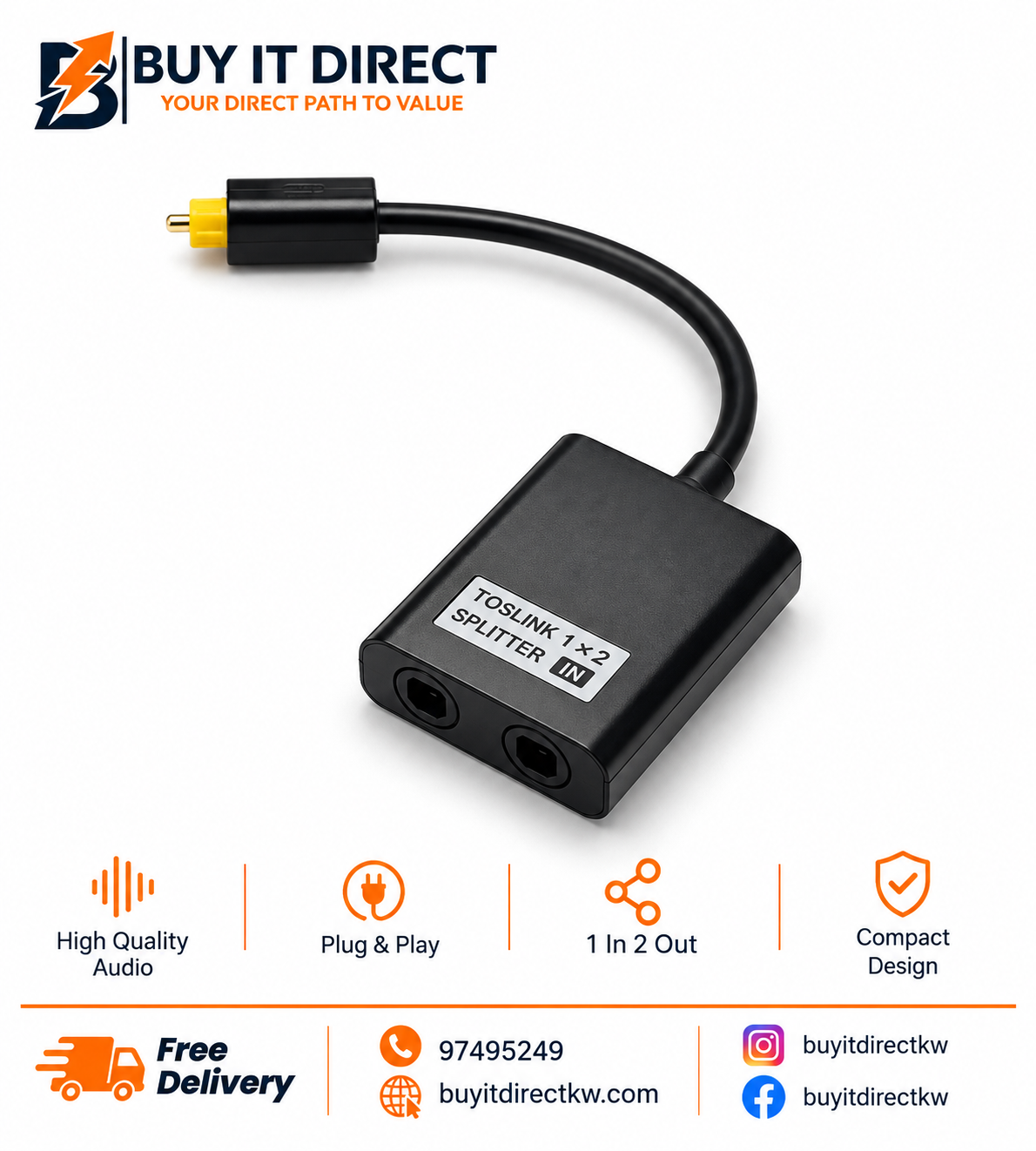 Optical Audio Splitter 1 Input 2 Output