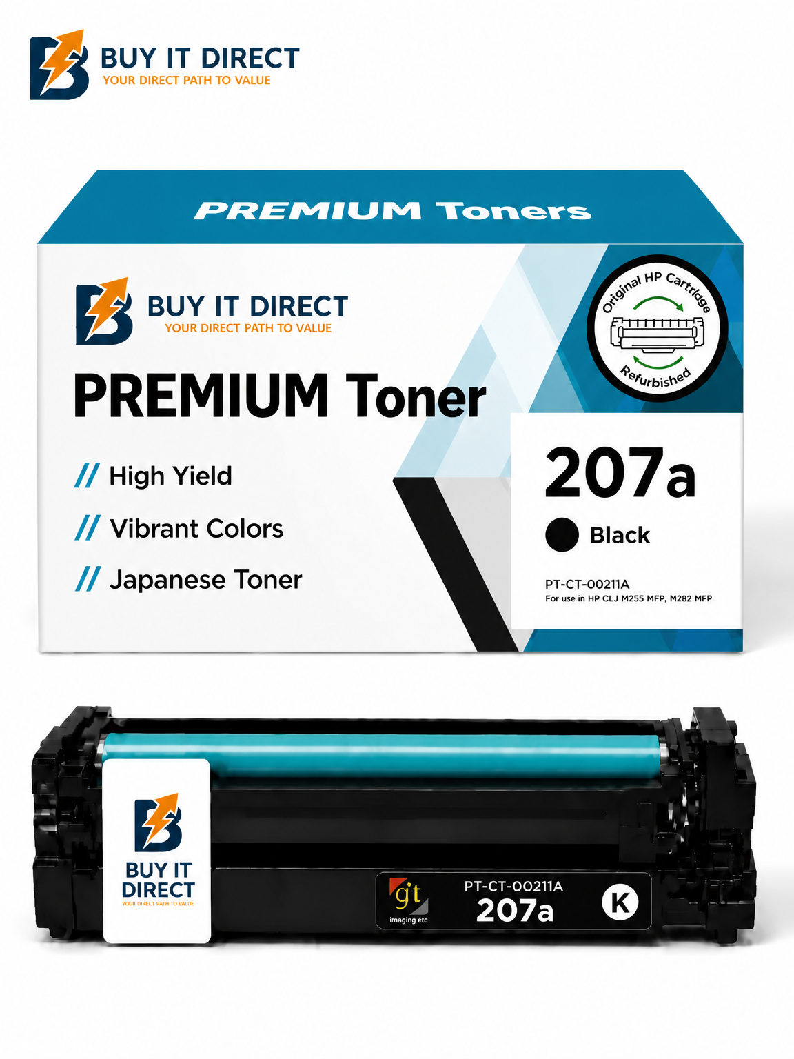 خرطوشة تونر Premium 207A أسود متوافقة W2210A لطابعات HP Color LaserJet Pro M255 وM282 وM283