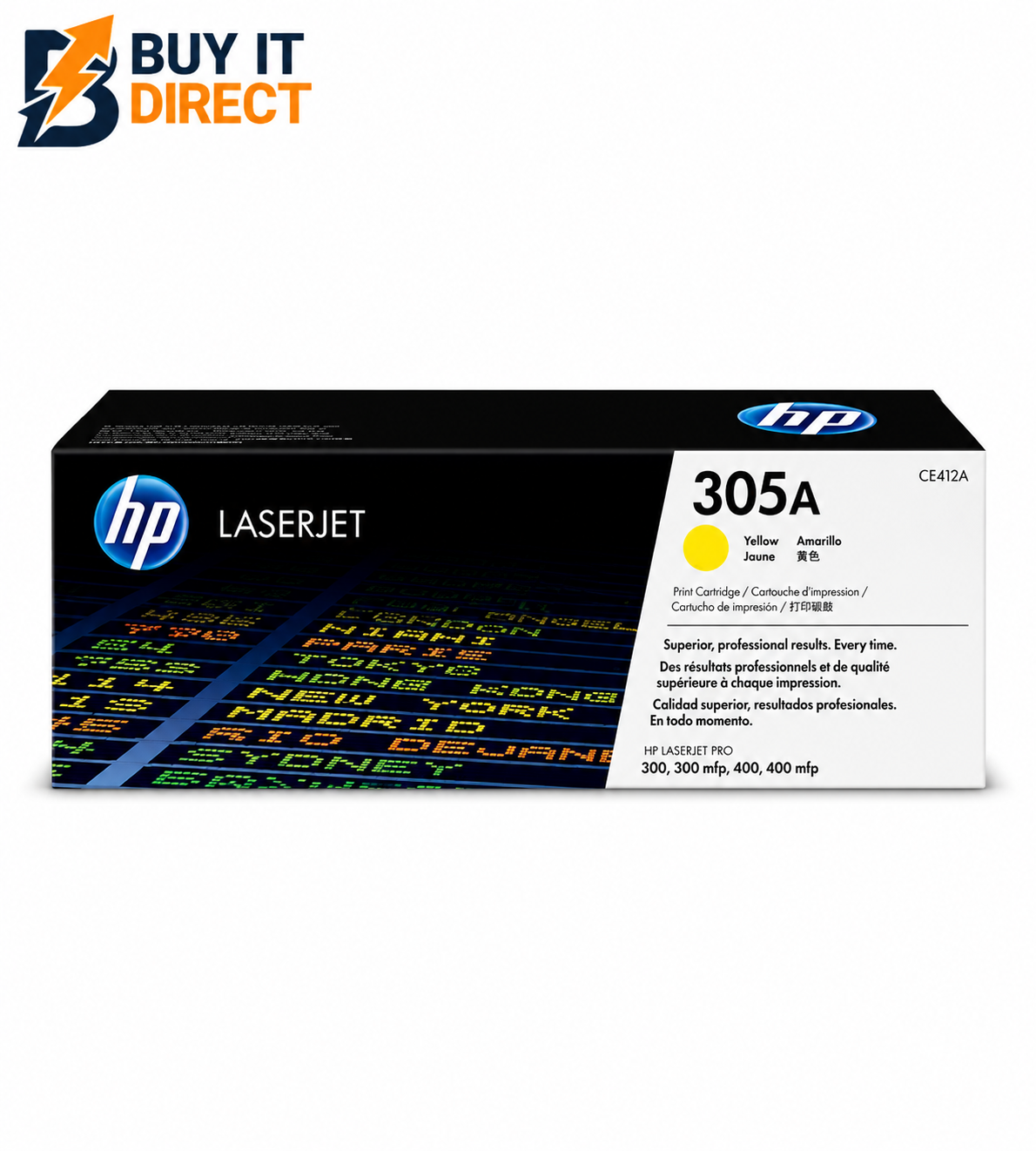 خرطوشة تونر HP 305A أصلية باللون الأصفر لطابعات LaserJet – CE412A