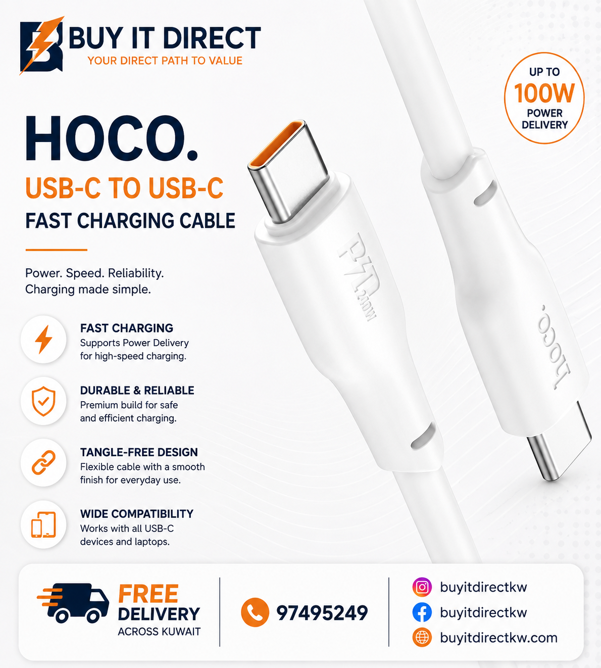 Hoco X93 Force Type C to Type C PD 240W Fast Charging Cable 2 Meter