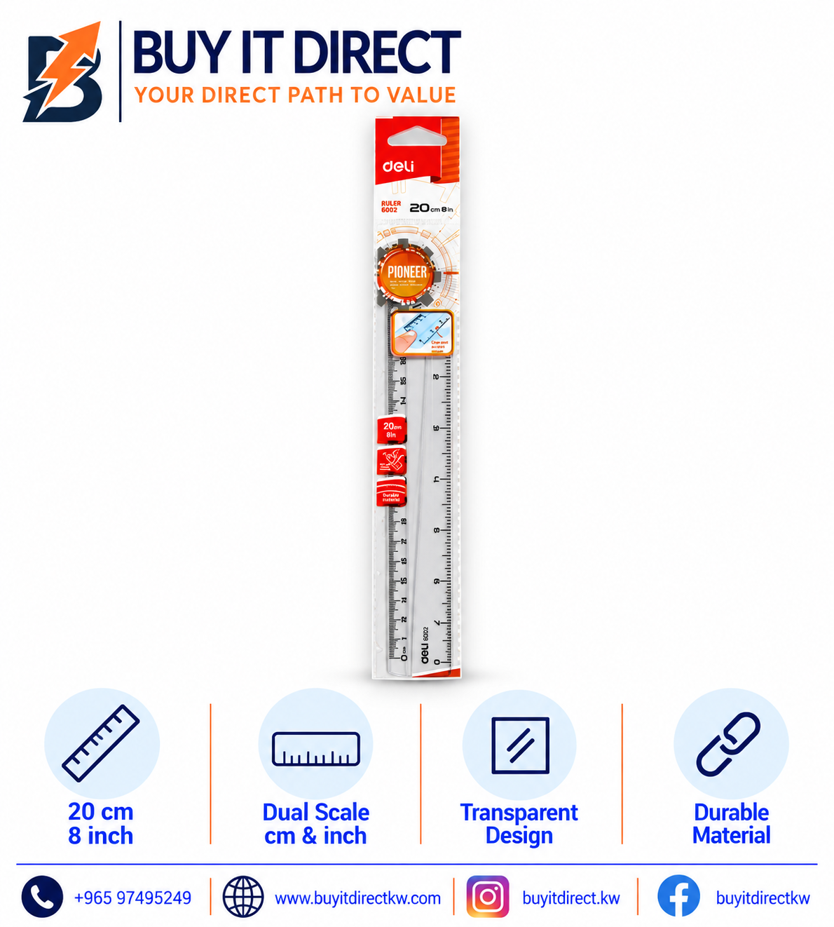 Deli Ruler 20cm