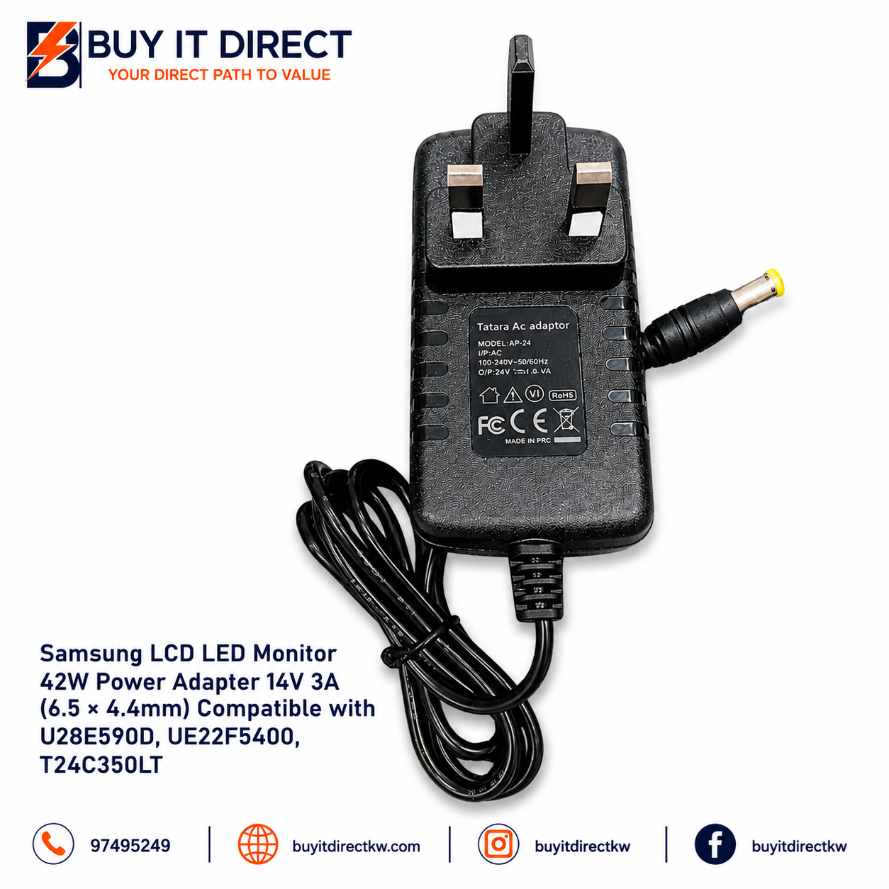 محول طاقة سامسونج لشاشات LCD LED بقدرة 42 واط 14 فولت 3 أمبير 6 5 × 4 4 ملم متوافق مع U28E590D UE22F5400 T24C350LT