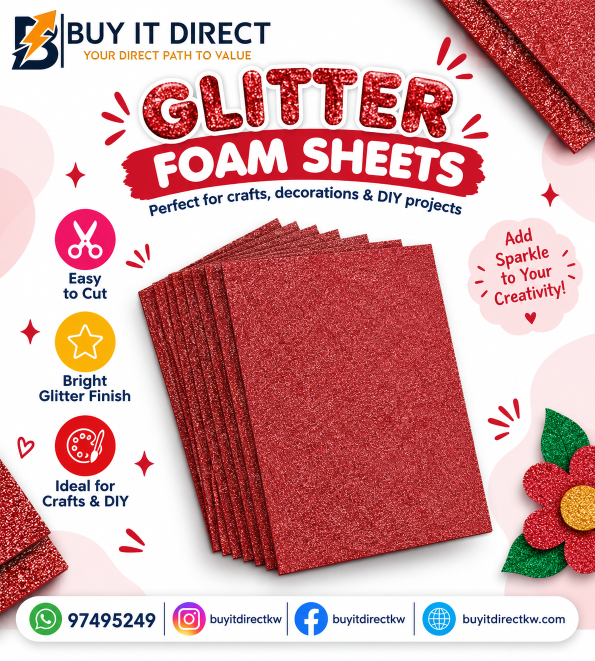 Glitter foam Sheet Red 50x70