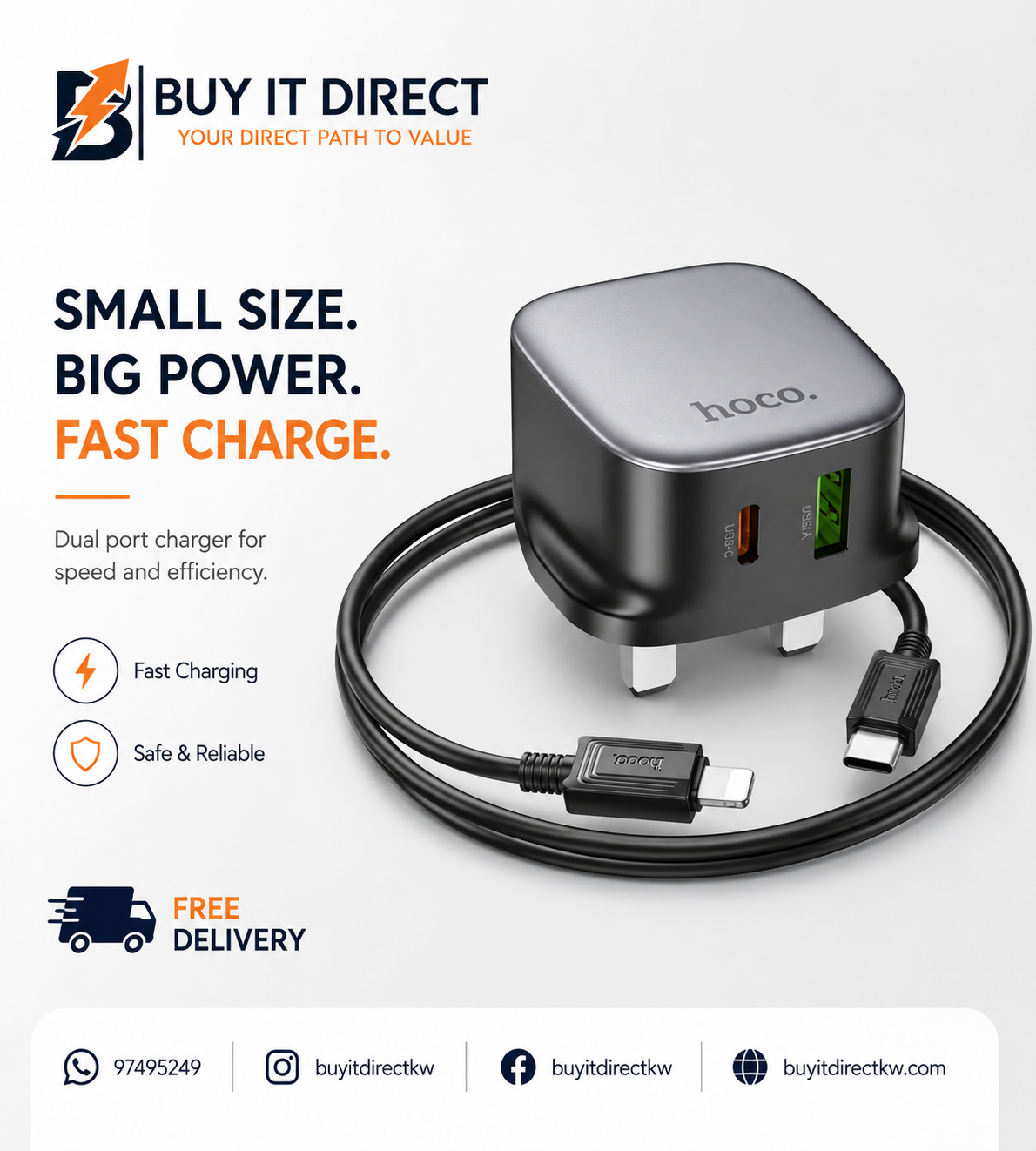CS32B 20W Dual USB PD QC3.0 Wall Charger with Type C to Type C Cable
