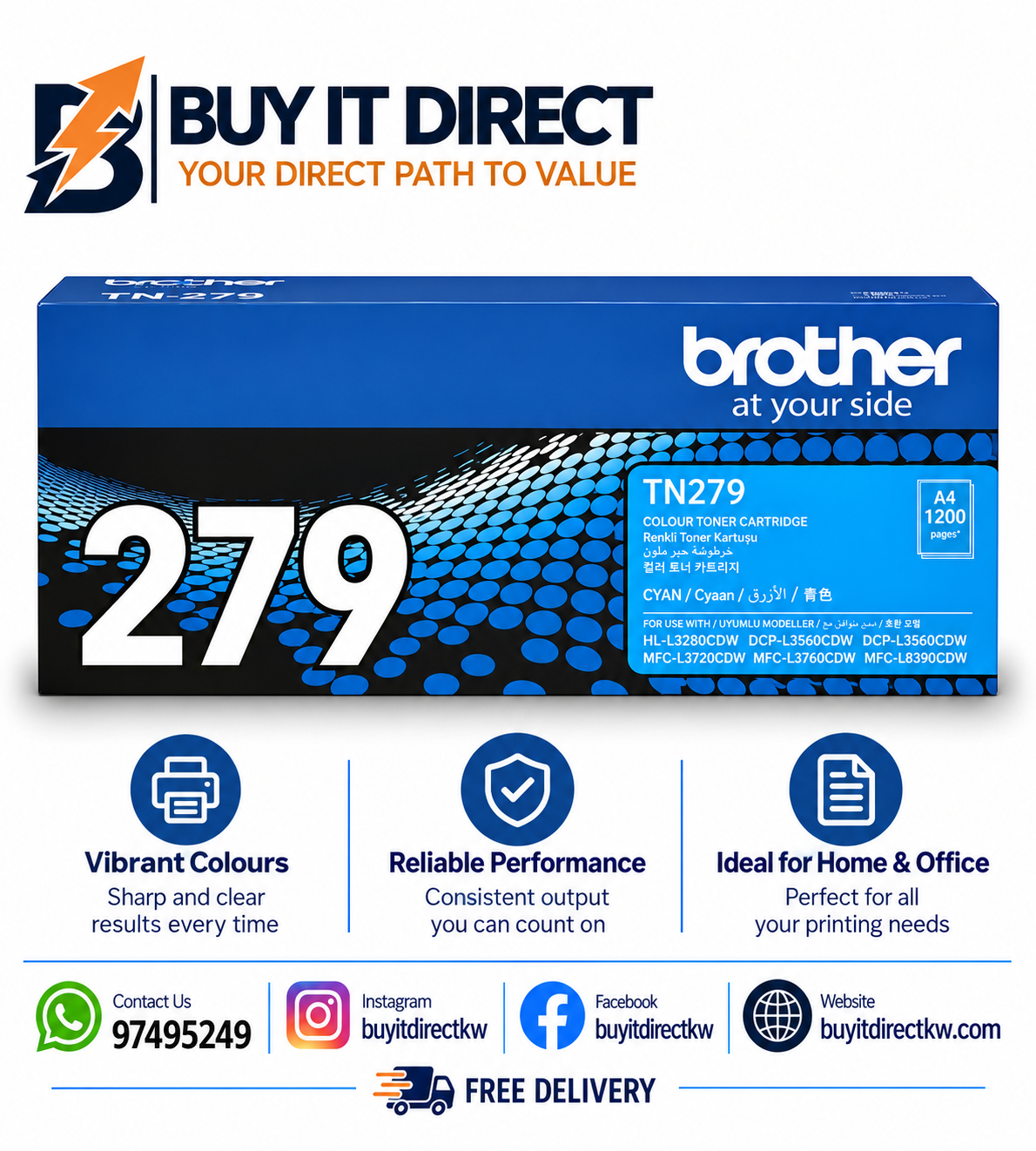 خرطوشة تونر Brother أصلية TN279C سماوي قياسية 1200 صفحة