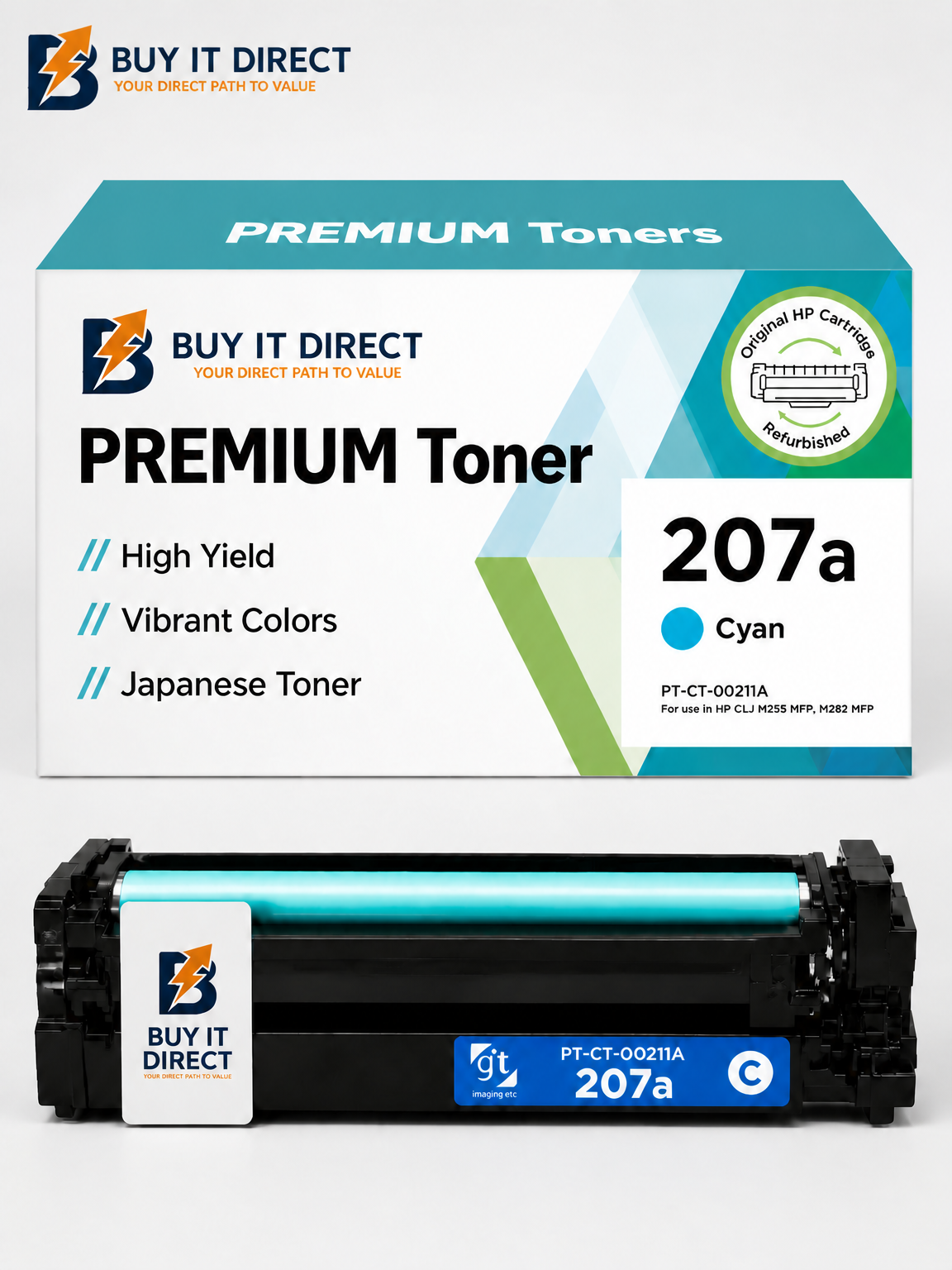 خرطوشة تونر Premium 207A سماوي متوافقة W2211A لطابعات HP Color LaserJet Pro M255 وM282 وM283
