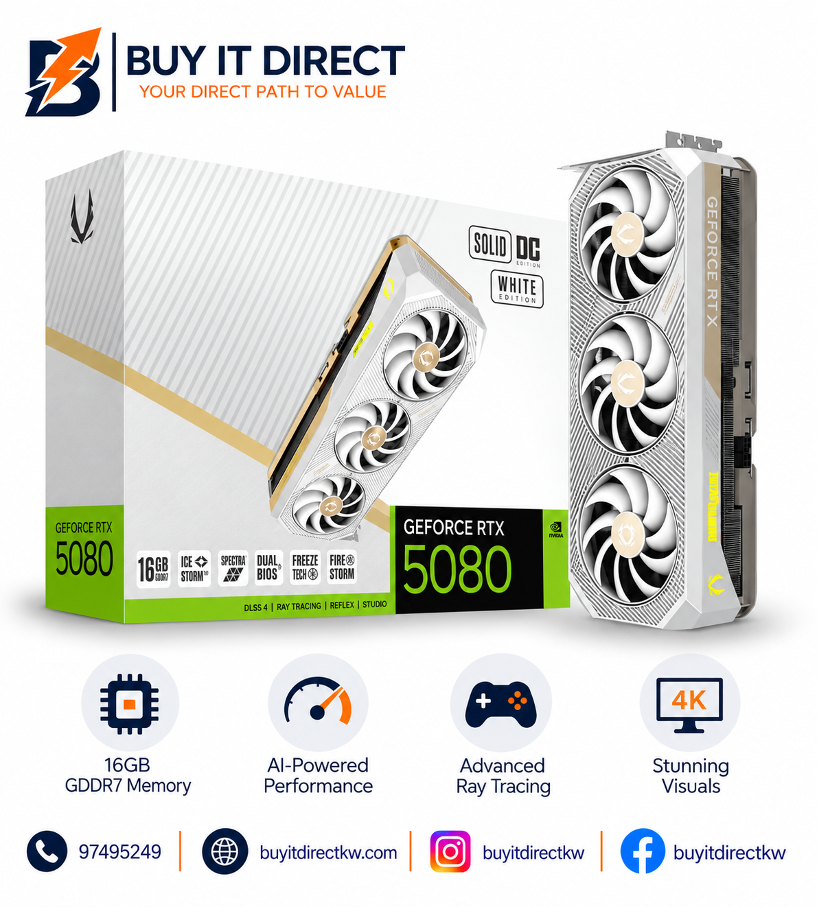 ZOTAC GAMING GeForce RTX 5080 SOLID OC White Edition 16GB Graphics Card