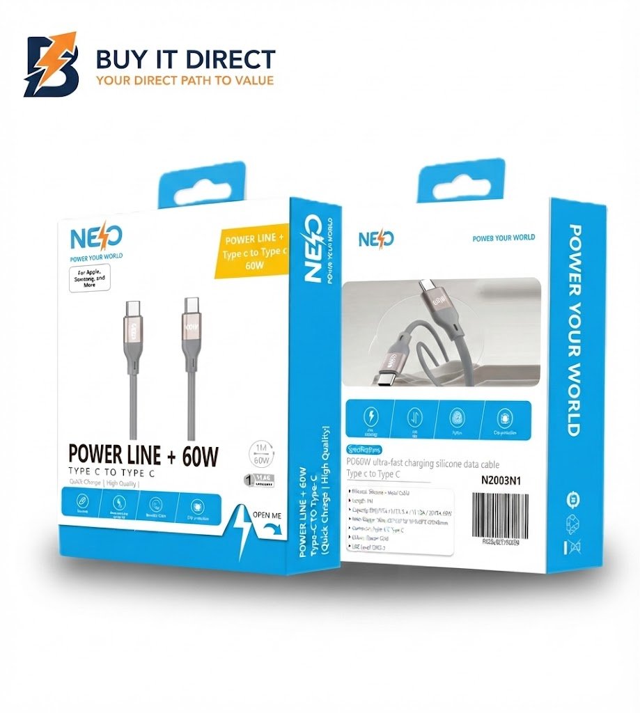 Neo USB C to USB C 60W Silicone Fast Charging Cable N2003N1