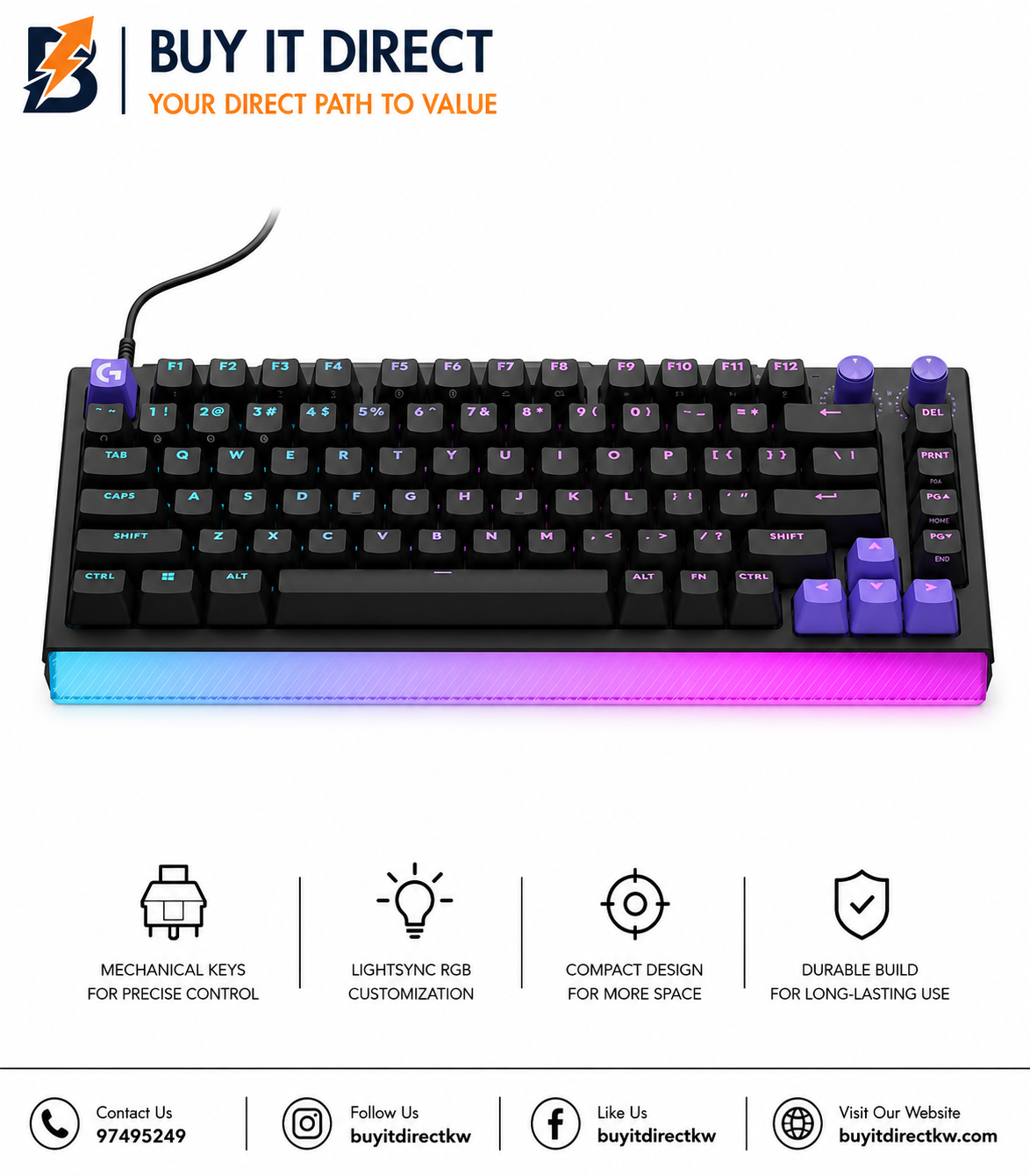 Logitech G512 X 75 Tactile Dual Swap TMR Analog Mechanical 8K Wired Gaming Keyboard Black