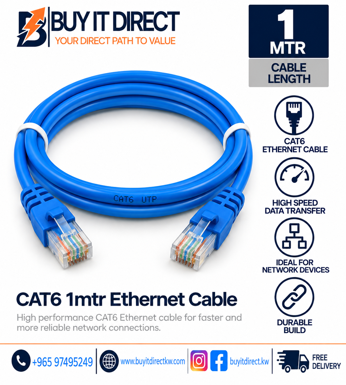 CAT6 1mtr Ethernet Cable