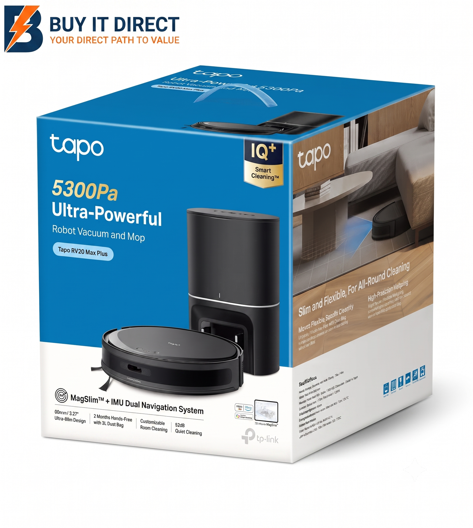 TP-Link (Tapo RV20 Max Plus) Suction MagSlim™ LiDAR Navigation Robot Vacuum And Mop With Auto-Empty Dock - 2600 MAh / 3L / Black