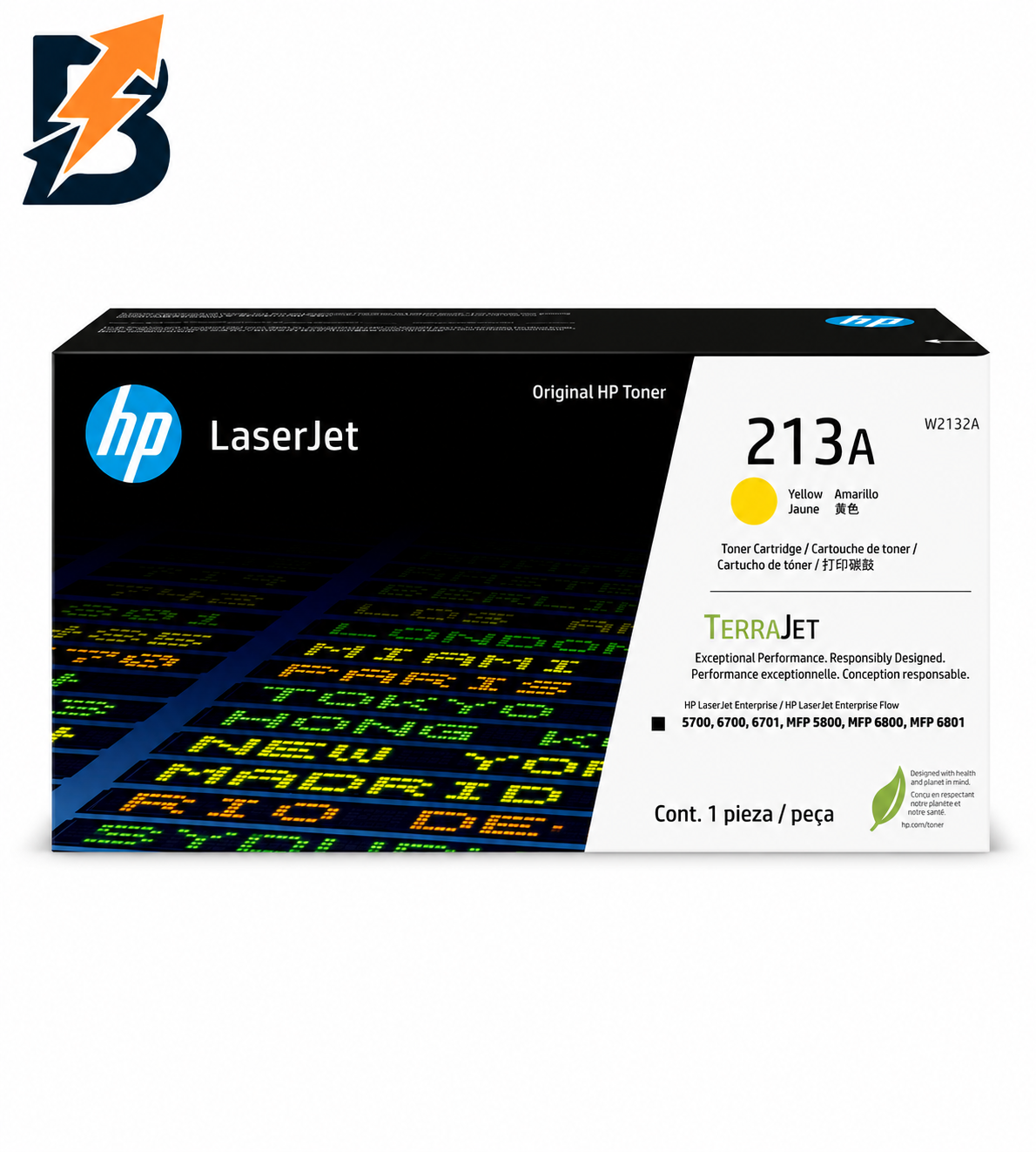 خرطوشة تونر HP 213A أصلية باللون الأصفر لطابعات LaserJet – 3,000 صفحة – W2132A