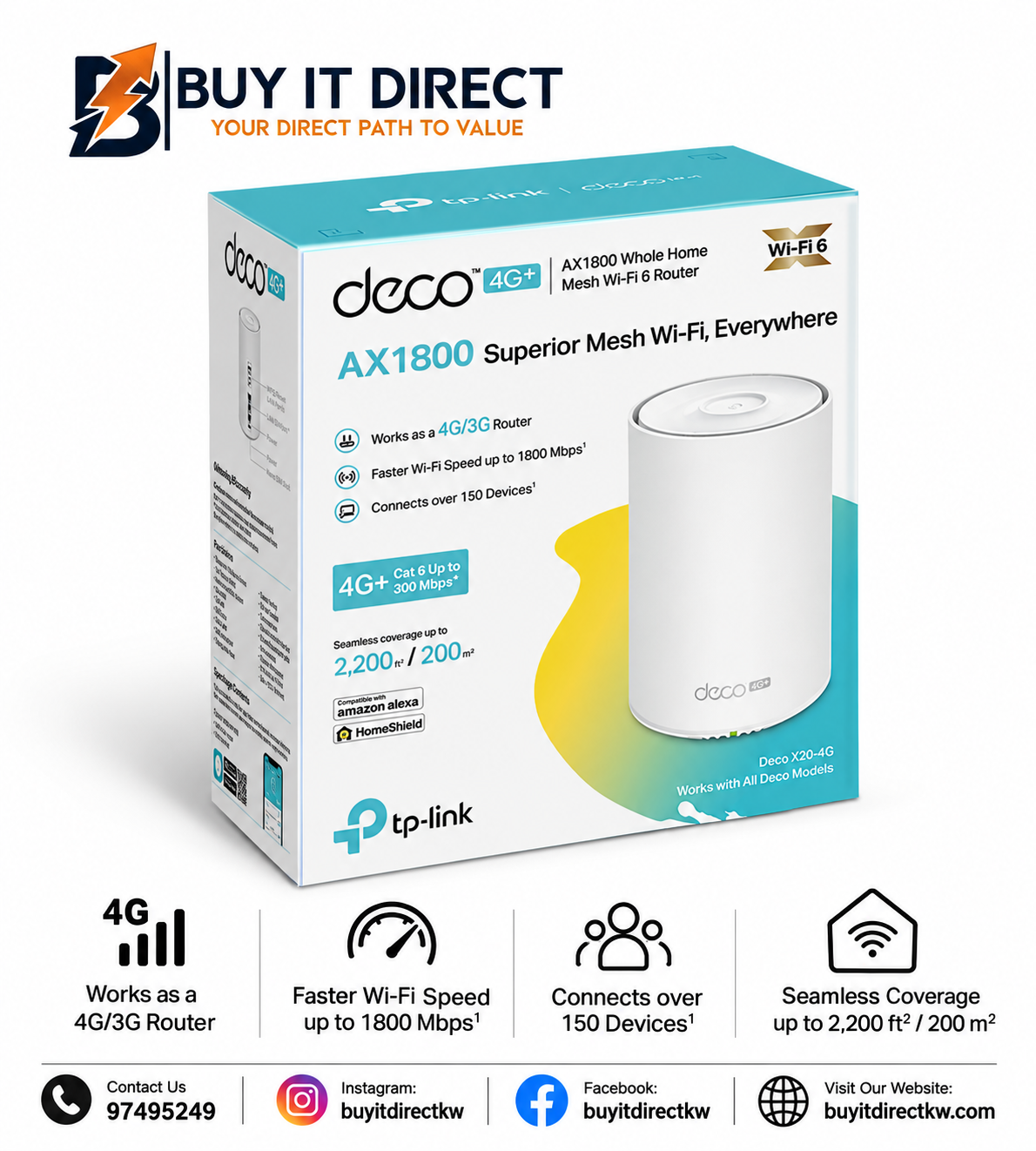 TP-Link Deco X20-4G 4G Plus AX1800 Whole Home Mesh Wi-Fi 6 Gateway Deco X20-4G