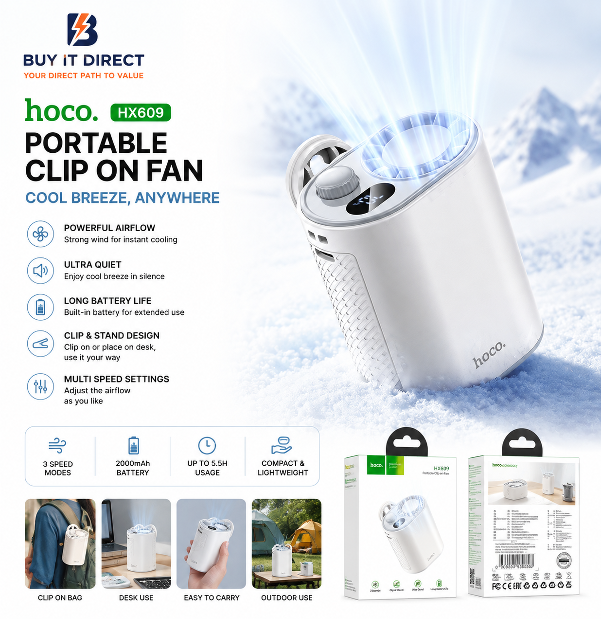 Hoco HX609 Portable Clip On Fan