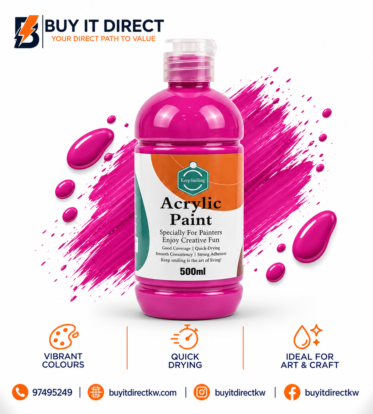 Keep Smiling Acrylic Paint 500 ml Rose