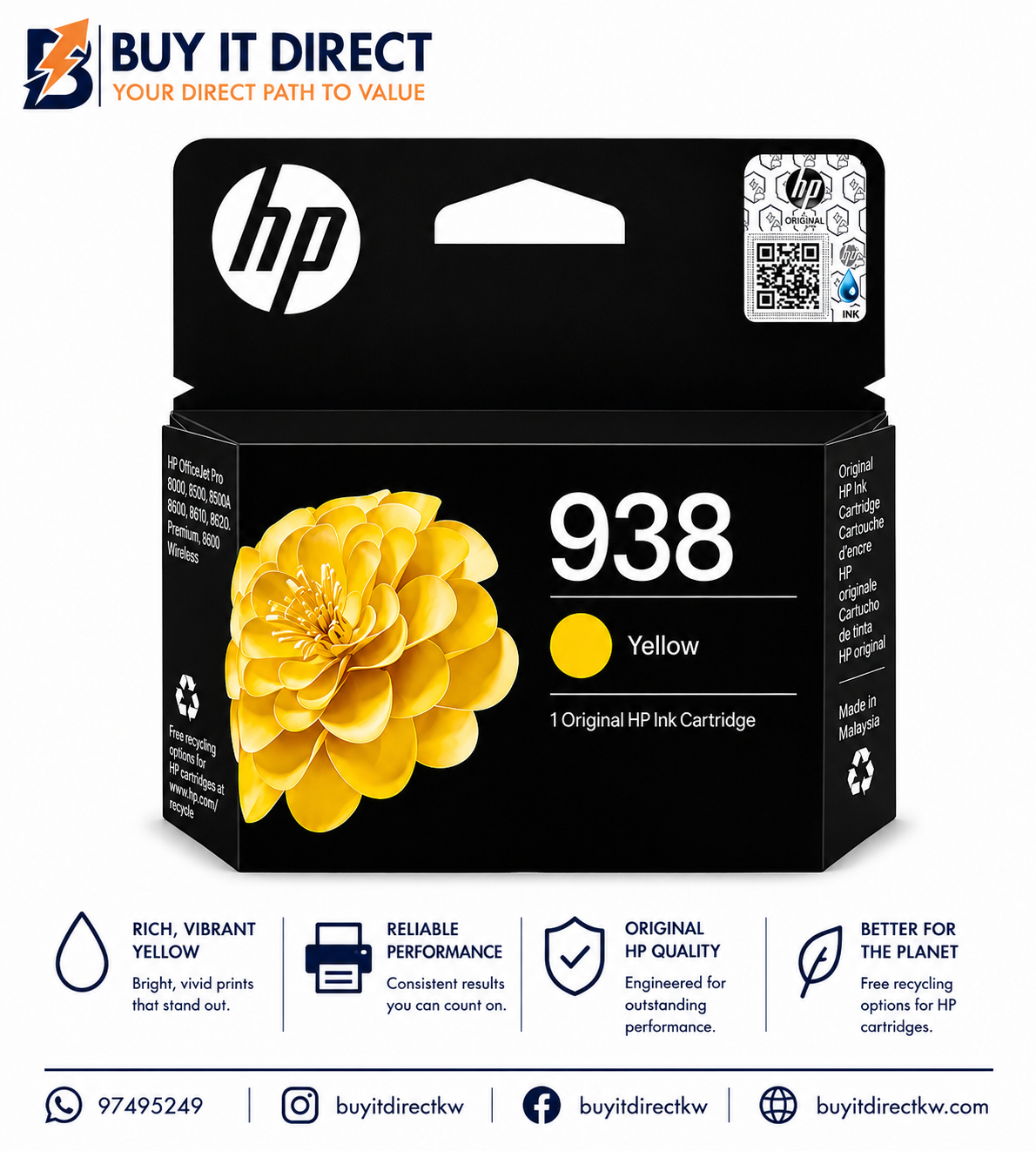HP 938 Yellow Original Ink Cartridge