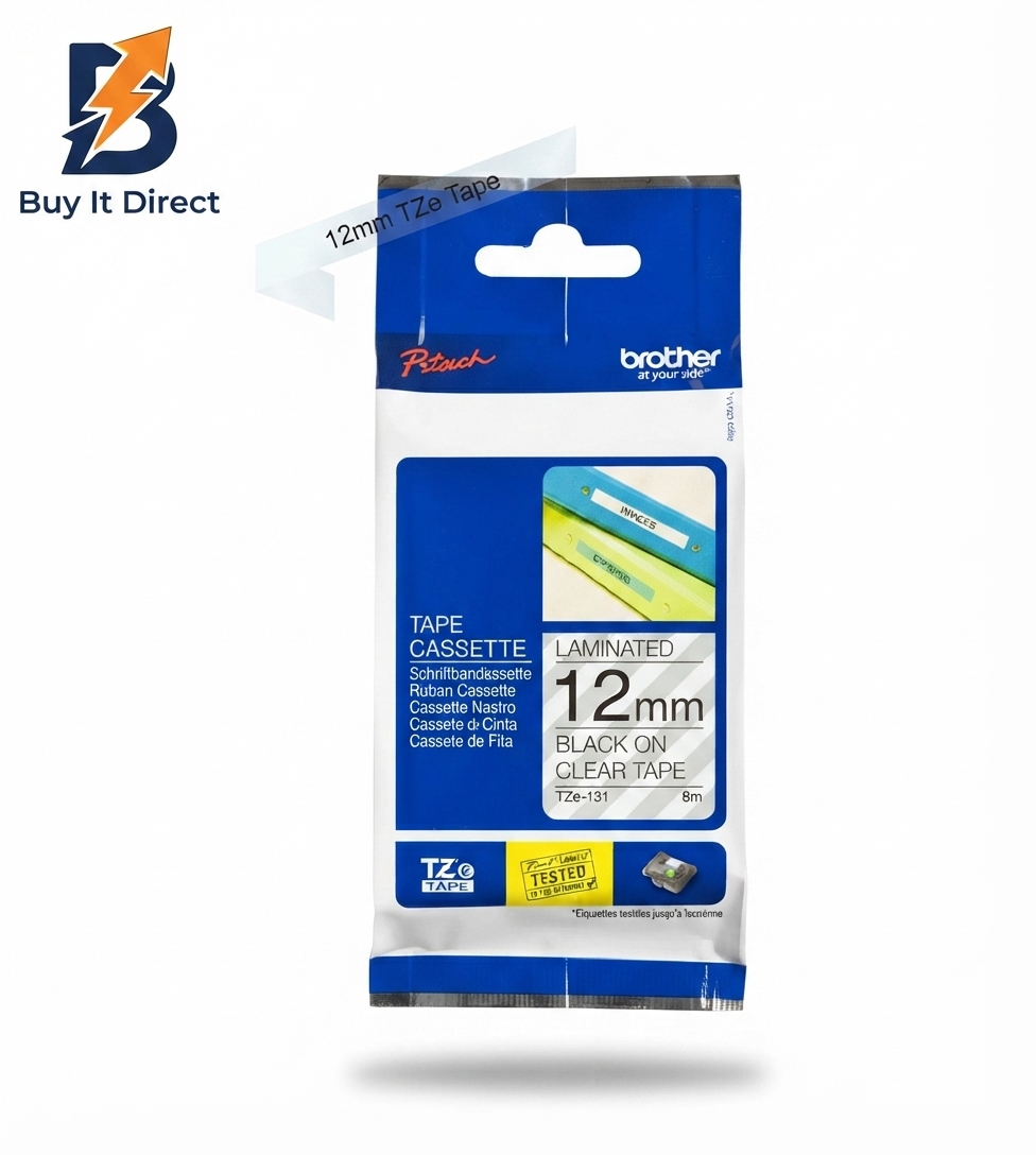 Brother Genuine TZe 131 Labelling Tape Cassette Black on Clear 12mm 8m
