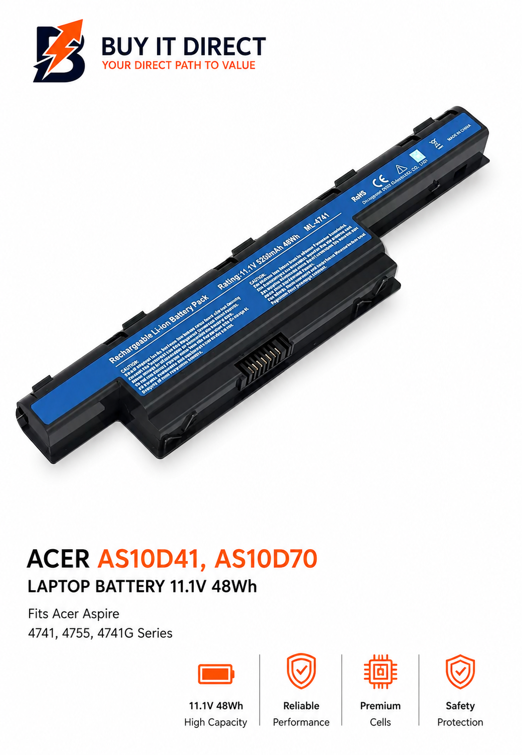 ACER AS10D41 AS10D70 Laptop Battery 48Wh Fits Acer Aspire 4741 4755 4741G Series
