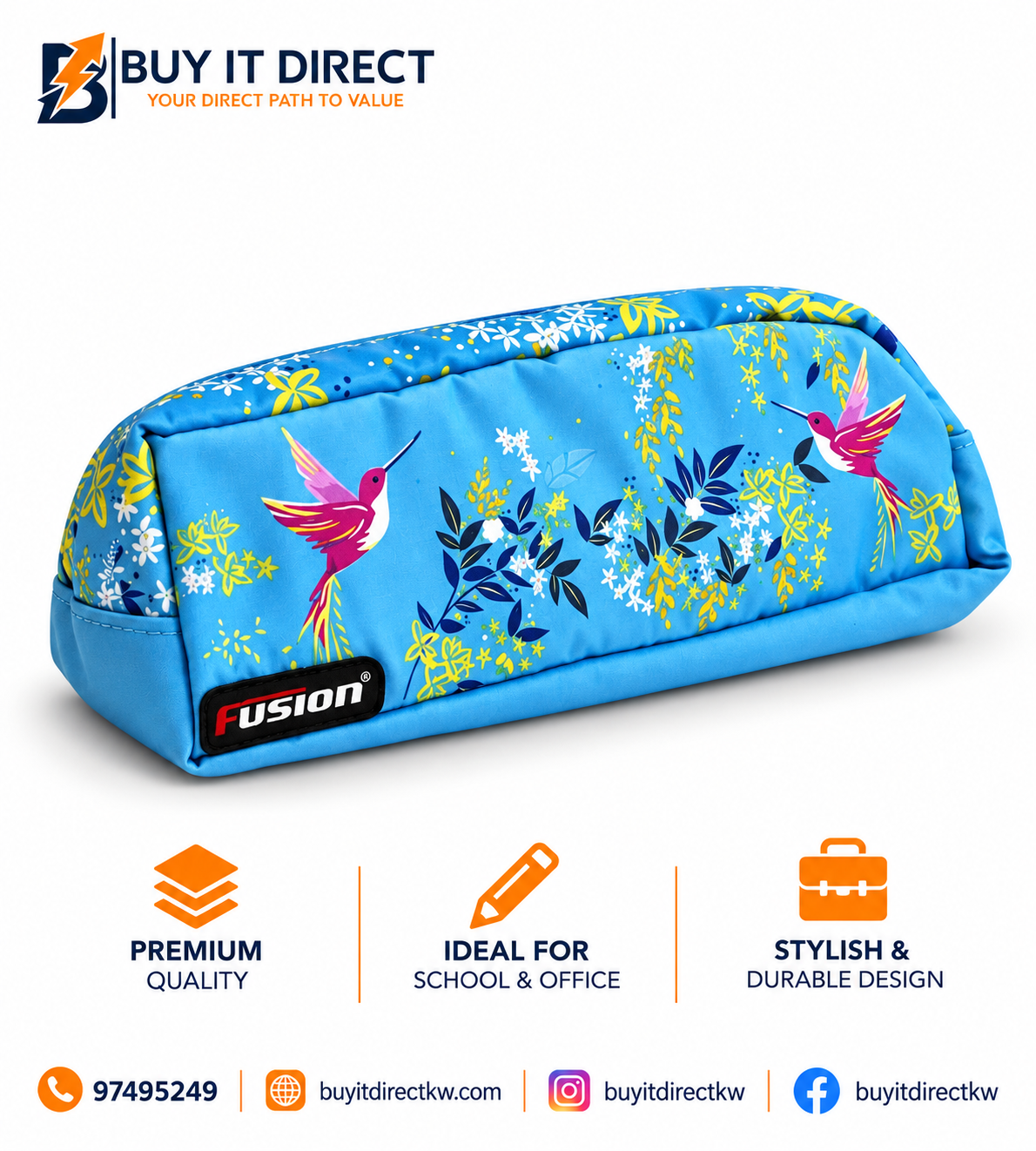 Pencil Case Blue Hummingbirds