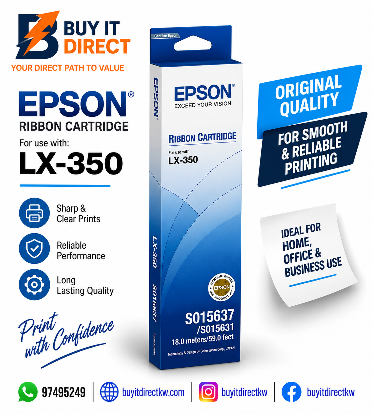Epson LX-350 Original Black Ribbon Cartridge – C13S015637