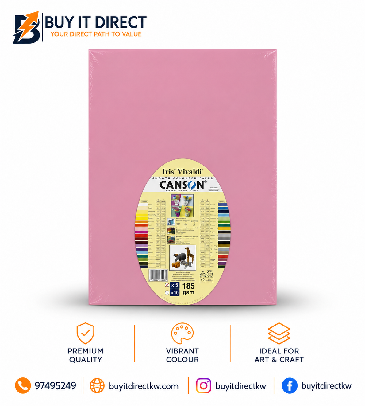 Canson Iris Vivaldi A3 Paper 185 GSM Pink 5 Sheets